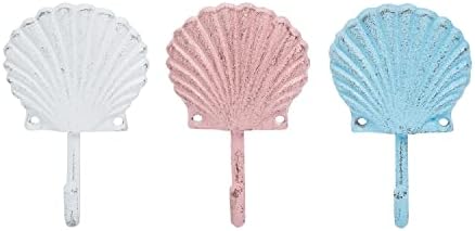 Комплект стенни куки-закачалки от Чугунени морски черупки на Бяло, Розово и синьо