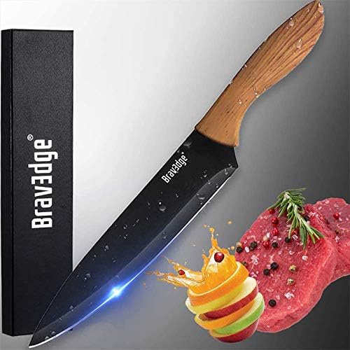 Кухненски Нож Bravedge, Ножът на Главния готвач, Нож Santoku, Универсален Нож за Готвене с 7 и 8 Остра металик Боя от Неръждаема Стомана,