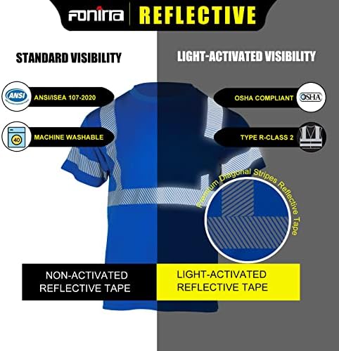 Тениска FONIRRA Safety High Visibility, Отразяващи Работни Ризи Лимонов цвят за Мъже с Къс Дълъг Ръкав