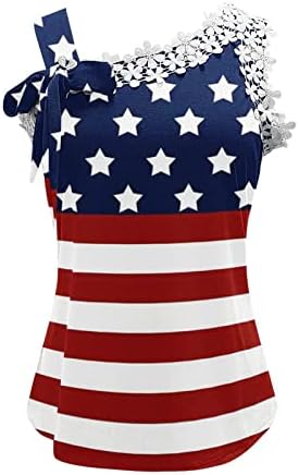 Върховете на Бретелях с Модел на Американски флаг за Жени, Обвързани Възел Отпред, Тениски Без Ръкави, Ризи 4 юли, Завързана Цвете