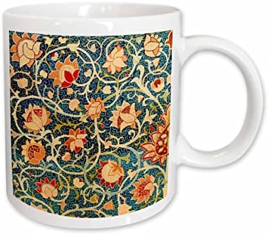 3dRose William Morris Кружащиеся Цветя, Синьо, Червено-Оранжево С Цветен печат - Чаши (mug-371804-2)
