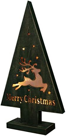 CVHOMEDECO. Дървена коледно Дърво с надпис Елен, Топло светодиодна подсветка и таймер, Весели Коледни Гирлянди за коледна украса