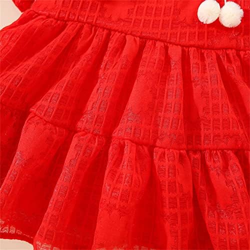 KAGAYD/ Празнична рокля за момичета, Принцеса рокля с къс ръкав и лък и волани за малки момичета, Рокли за танци, Облекла (Red, 18-24 месеца)