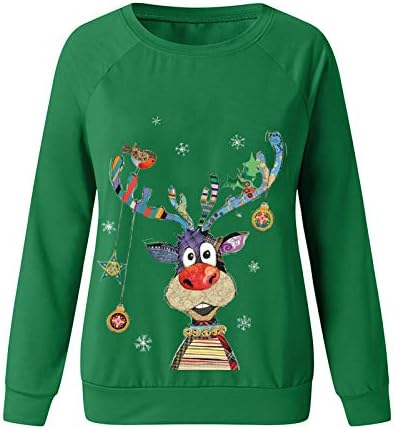 Коледен Пуловер за жени, Зимни Hoody с кръгло деколте и Принтом, Всекидневни Свободен Пуловер, Потник, Риза с дълъг ръкав (САЩ в наличност)