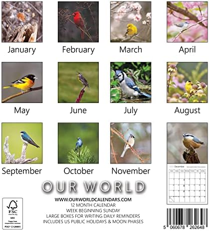 Стенен календар с певчими птици нашия свят 2023 година - Семеен планер и Органайзер за всеки ден с изображение на Календара на Пойни птици