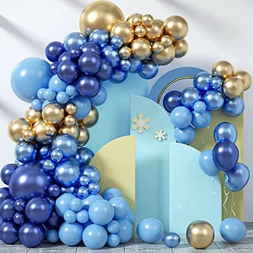 Синьо и Златно Набор от Гирлянди от балони, 101 бр., Тъмно Синьо Златна Празнична Арка от Балони с Метални Златисто-Сини Латексными Балони,