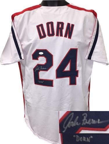 Corbin Бернсен е подписал Сшитую на поръчка бейзболна фланелка White TB ДОРН XL - Холограма (Филм, Висша лига) - Сертификат за