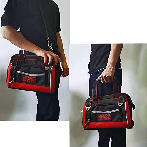 DELIXI 12-Инчов водоустойчива чанта за инструменти - Много здрава Професионална чанта-тоут с широк отвор за инструменти с мека дръжка и регулируема пагон