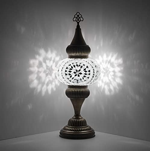 Настолна Лампа Demmex с Турска Мароканска Мозайка, Нощна Нощна Лампа Tiffany, за употреба в САЩ, 18x6,5 , с Бяло-Прозрачен