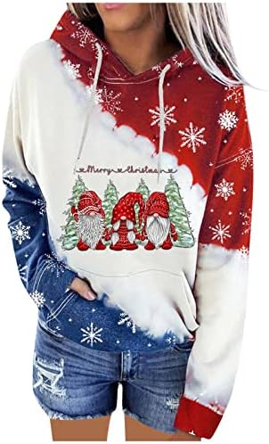 Блузи с качулка за Жени, Свитшоты С Коледните Принтом, Свободен ден за ден Пуловер Копчета с Завязками, Отгоре с Дълъг Ръкав и Джоб