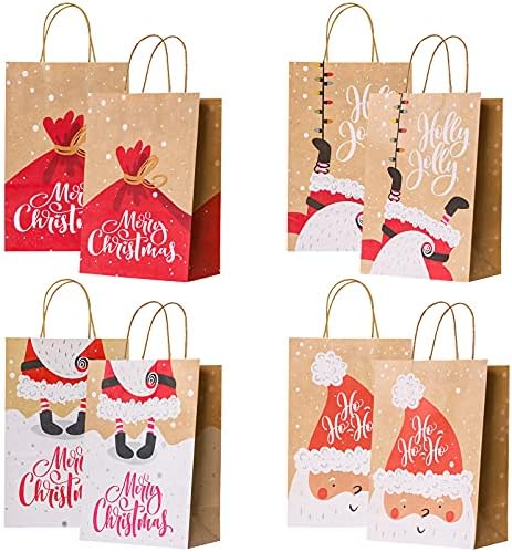 16шт Коледни Подаръчни Пакети 4 Дизайн Празнични Хартиени Торбички с дръжки 13 * 10,5 * 5Коледни Разнообразни Хартиени торби