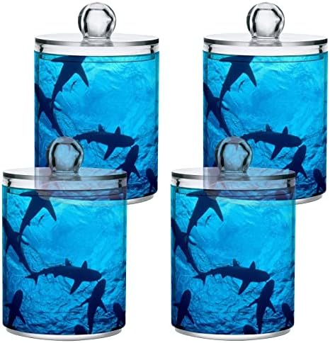 HJJKLLP 4 Опаковки Океански Акули, Набор от Прозрачни Пластмасови Аптека Бутилки за Памучни Пръчици, Тампони, Втулки, Зъбни