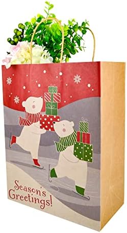 JOYIN 24 бр. Коледни Подаръчни торбички от крафт-хартия с дръжки от канап, 10x13x5 Големи Коледни Подаръчни Торбички за Опаковане