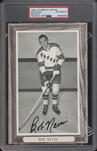 #144 Боб Невин - 1964 Beehive Photos III Хокей карти (Звезда) С рейтинг на PSA С автограф на снимки НХЛ