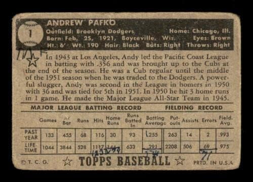 #1 Анди Пафко - Бейзболни картички Topps 1952 г. съобщение (Звезда) С градацией G - Baseball, Реколта Картички С автограф