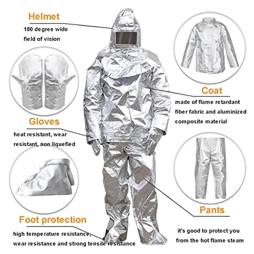 Огнеупорни костюми с Негорими алюминизированный костюм срещу топлинна радиация 1000 градуса Включва 1 палта + 1 панталони + 1 каска + 1 чифт ръкавици + 1 чифт калцуни (в н?
