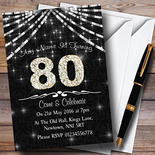 Персонални Покани на парти по случай рождения Ден на 80Th Charcoal Grey & White Bling Sparkle