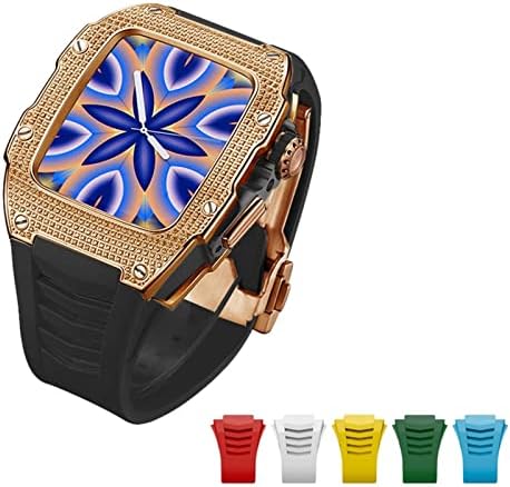 AEMALL за Apple Watch 7 45 мм Луксозна диамантена калъф + 6 бр. каишка Разширено калъф, изработени от въглеродни влакна за Iwatch