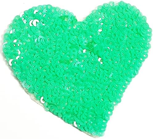 Kleenplus Зелени Пайети Нашивка във формата на Сърце Занаяти Изкуство Ремонт на Шевни Бродирани Железни Ивици Върху Иконата за