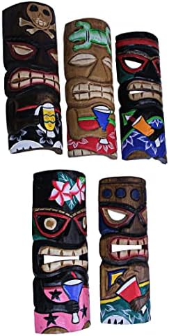 Набор от Zeckos от 5 Дървени маски Тики в полинезийски стил декор 12 Инча