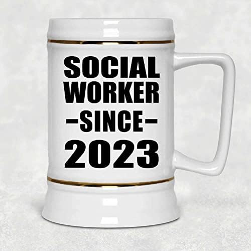 Дизайн За Социален работник С 2023 г., Керамична Чаша за бира Stein в 22 грама с дръжка за фризера, Подаръци за Рожден Ден, Годишнина, Коледа, Деня на Бащи и Майки