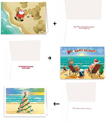 Набор от разнообразни коледни картички Stonehouse Collection Beach - 24 Картичка и Плик - 8 дизайни, 3 картички на дизайнерски
