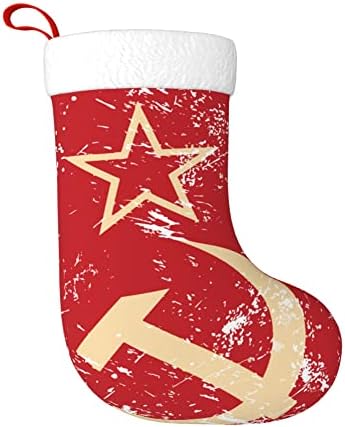 QG ZZX Коледни Чорапи с Бяла Супер Меки Плюшени Белезници на Комунизма в Съветския Съюз Ретро Флаг Коледни Чорапи, Коледни