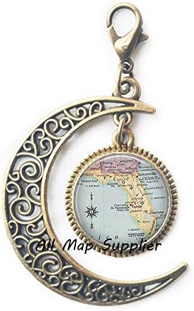 AllMapsupplier Мода Moon Zipper Pull, карта на Флорида Moon Zipper Pull, Карта на щата Флорида Закопчалката-омар, Карта на Флорида