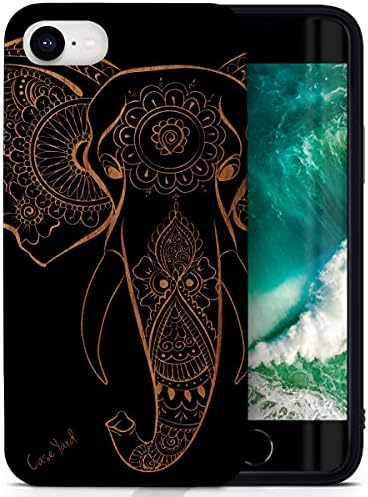 Дървен калъф за телефон CaseYard за iPhone SE с лазерно Гравиране, Дизайн на Главата на Слона Хана, Съвместим с черно Дърво калъф за iPhone,