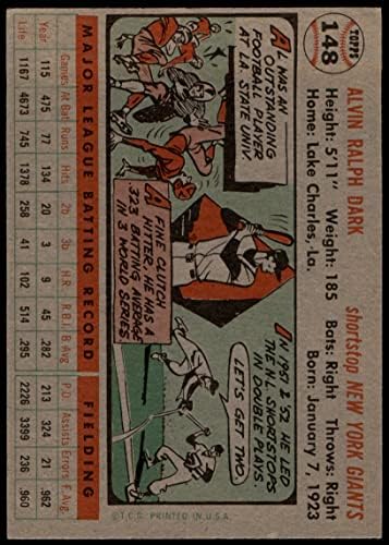 1956 Topps 148 GRY Al Dark Ню Йорк Джайентс (Бейзболна картичка) (Сиво въртене) на БИВШИЯ Джайентс