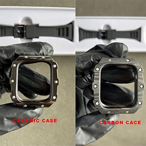 CNHKAU Калъф, изработени от въглеродни влакна за Apple Watch Модификация каишка 7 45 мм 44 мм 41 мм Керамичен Bezel Каишка от Каучук Моден