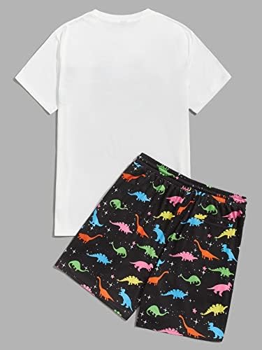 NIBHZ Комплект дрехи от две части за мъже, тениски с цветно принтом динозавър и шорти на експозиции, Комплект (Цвят: многоцветен, Размер: XX-Large)