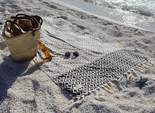 Турското Плажна кърпа T & I Home Diamond Design от памук - Черно, Быстросохнущее, Предварително Выстиранное, Голям размер