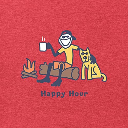 Мъжки Реколта тениска с изображението на мелница Life is Good, Къмпинг Happy Hour