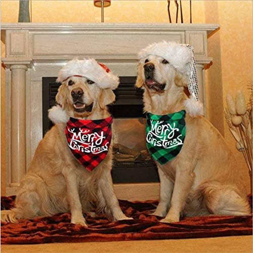 Коледни Кърпи за кучета 3 опаковки, Триъгълни Престилки в клетка от Бъфало, Кърпа за кучета, Шал за домашни любимци, Коледа за