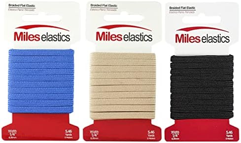 Майлс Еластични 3 опаковки цветни плетени плоска гума 1/4 инча за шиене и на бродерия. Здрав еластичен каучук, еластични дантели, машинно