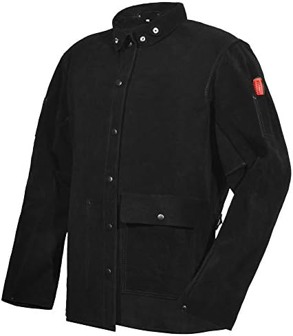 Черна Кожена Заваръчен яке (XX-Large) + Кожени Заваръчни панталони, Сверхпрочный калъф от телешка кожа с отрязани FR Heavy Duty