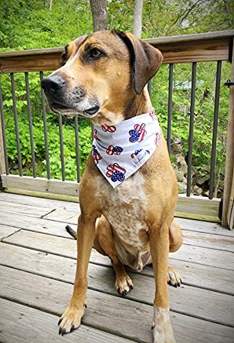 Кърпа за кучета 4 юли - Кърпа за кучета с Патриотичен флага на сащ, Отпечатъци от лапите на САЩ - Червена, Бяла и Синя Кърпа за кучета Четвърти юли