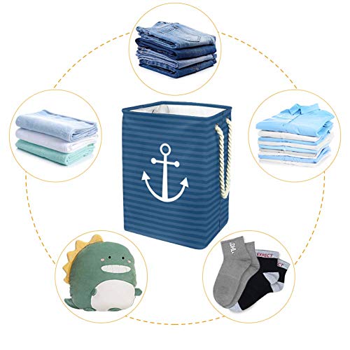 Кошница за съхранение с морска котва в тъмно-синята ивица, Водоустойчив Кошница за дрехи-Сгъваема Кутия за съхранение с дръжка, Кутия-Органайзер