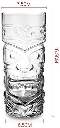Чаша за сок Teerwere, Стъклена чаша, хавайски коктейл Тики, Тотем, Чаша за сок, Чаша за напитки, Чаша за бара, 7,5x16,5 см, Стъклени чаши за вода (Цвят: прозрачен размер: 7,5x16,5 см