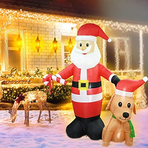 Коледни Надуваеми играчки с дължина 6,2 Метра, Улични украси за Дядо Коледа, Санта Клаус с Кучето и Леденцовыми Тростями, Надуваеми