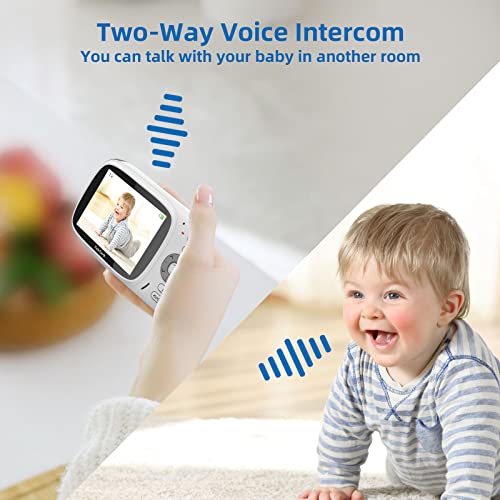 Бебефони TakTark, Видеоняня BM802 3.2 с камера и звук, без Wi-Fi, Нощно виждане, 2-лентов звук, дистанционно завъртане и наклон, откриване на звука VOX, идеален за нови родители
