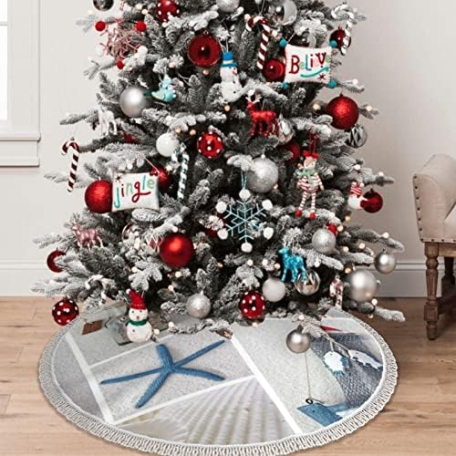 Бутилка Морска Мивка Морска Звезда Фар Печат Коледно Дърво Пола с Пискюл 48 Удебеляване на Коледно Дърво Поли Коледна Украса