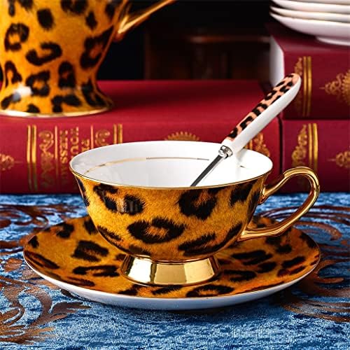 FSYSM 15 Бр. Изискан Етикети Gold Line Tea Time Керамични Кафе Чай С Леопардовым Принтом За Хотел