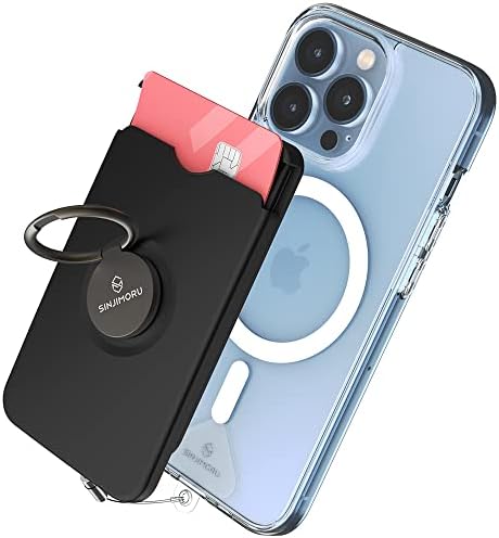 Чантата за мобилен телефон Sinjimoru за MagSafe с държач за пръстени за телефон, сигурен титуляр за магнитни карти с дръжка за телефон и стойка за своята практика MagSafe и iPhone