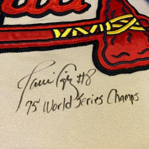 Хавиер Лопес W. S. Champs Използва фланелка с автограф Атланта Брэйвз 1995 година на издаване, бившата втора ръка Жилетка JSA COA - MLB Game
