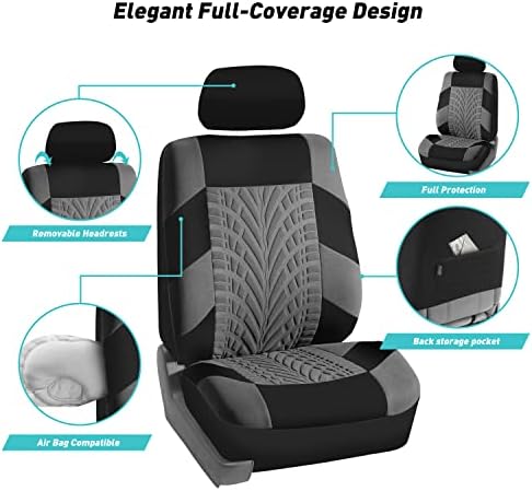 Калъфи за автомобилни седалки FH Group Пълен Комплект от сив плат Premium - Универсална засаждане, Автомобилна Седалка за предните седалки