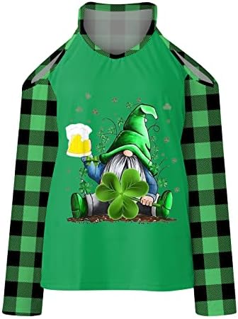 CGGMVCG Ризи на Деня на Св. Патрик за Жени, Ежедневни Летни Блузи с дълги ръкави и отворени рамене, Зелени Тениски с V-образно деколте за Жени