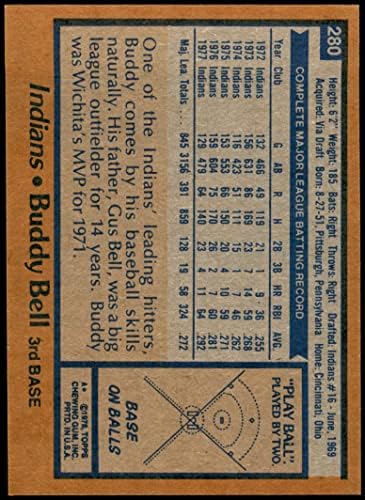 1978 Topps 280 Бъди Бел Кливланд Индианс (Бейзболна картичка) NM/MT Индианс