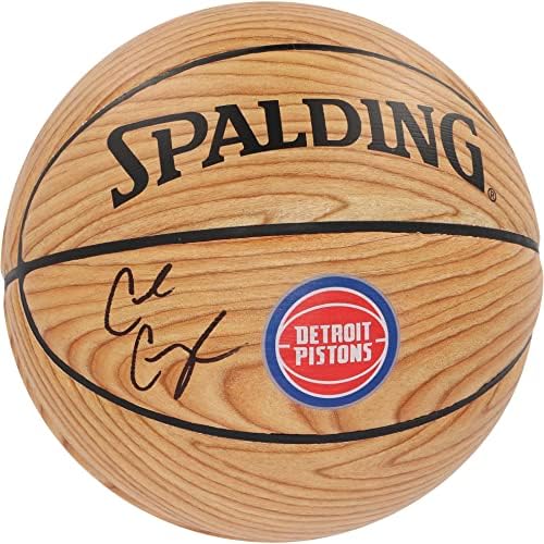 Кейд Кънингам Детройт Пистънс С Автограф Сполдинга Лого Woodgrain Баскетбол - Баскетболни Топки С Автографи